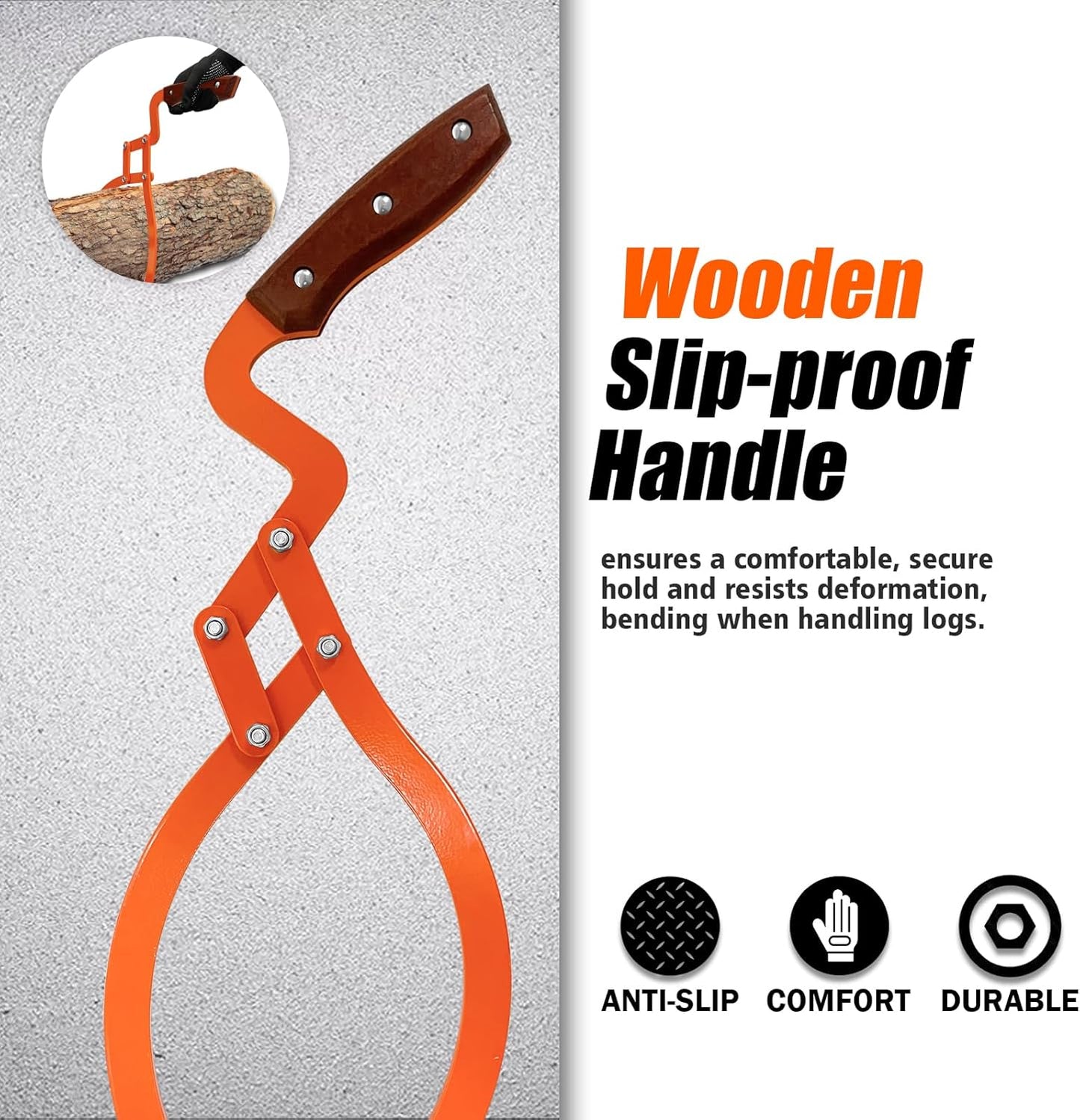 Log Tongs Grabber 12", 440LBS 2 Claw Logging Skidding Tongs Grapple Lifting, with Handle Non-Slip Grip Hook, Dragging Carrying Logging Tool Equipment