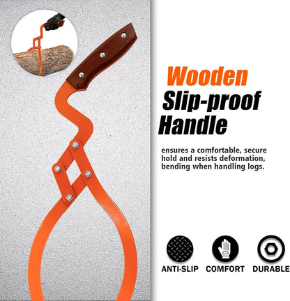 Log Tongs Grabber 12", 440LBS 2 Claw Logging Skidding Tongs Grapple Lifting, with Handle Non-Slip Grip Hook, Dragging Carrying Logging Tool Equipment