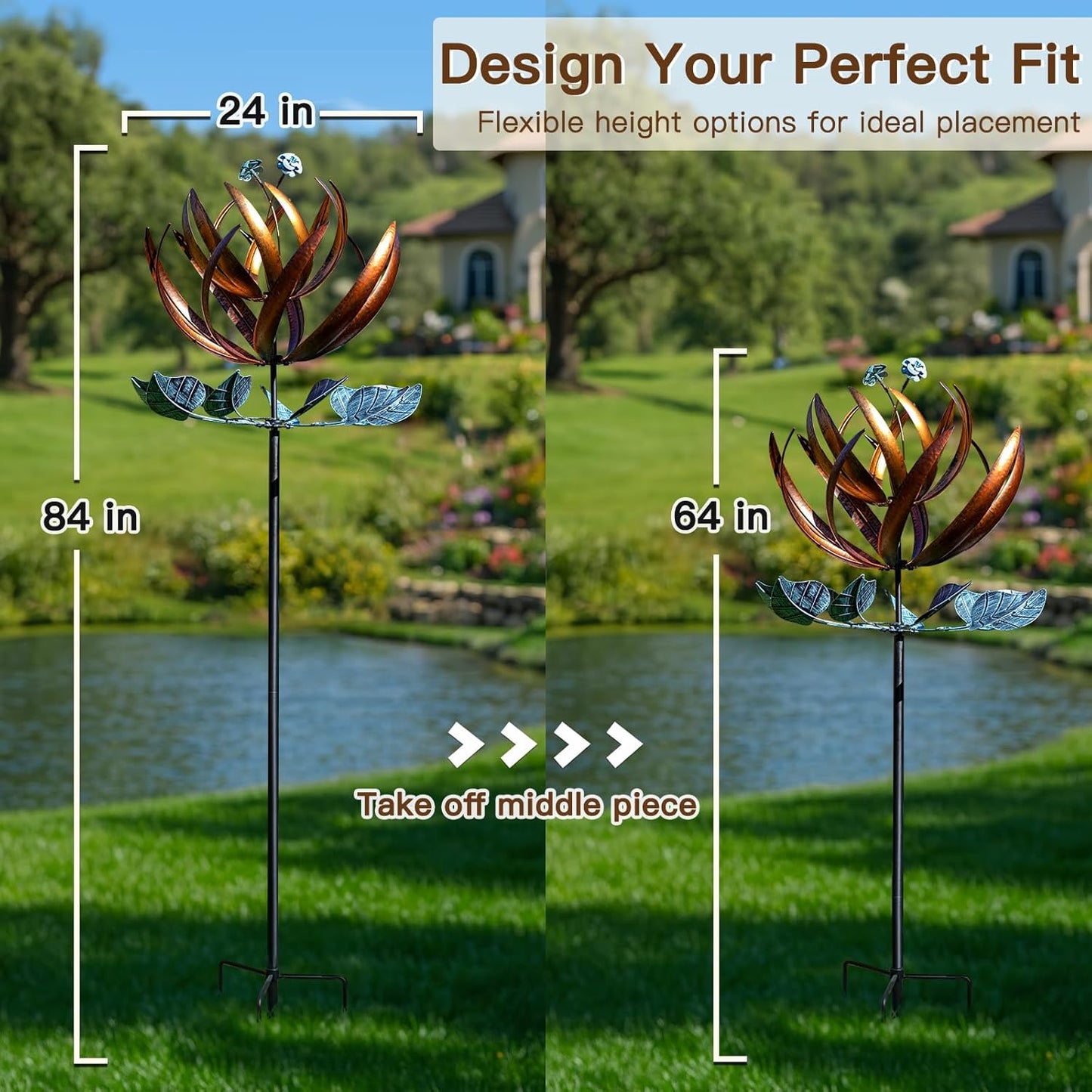 Wind Spinners for Yard and Garden, Wind Spinners Outdoor Large Metal, 84 inch Kinetic Wind Spinner & Wind Sculptures, Windmill Decor(Lotus)