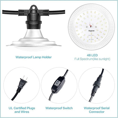 Espird 12-Light LED Grow Lights Plant Growing Lamps with Timer, Outdoor Waterproof String Grow Lights for Greenhouse, Full Spectrum Grow Light for Seeding Veg Flowers