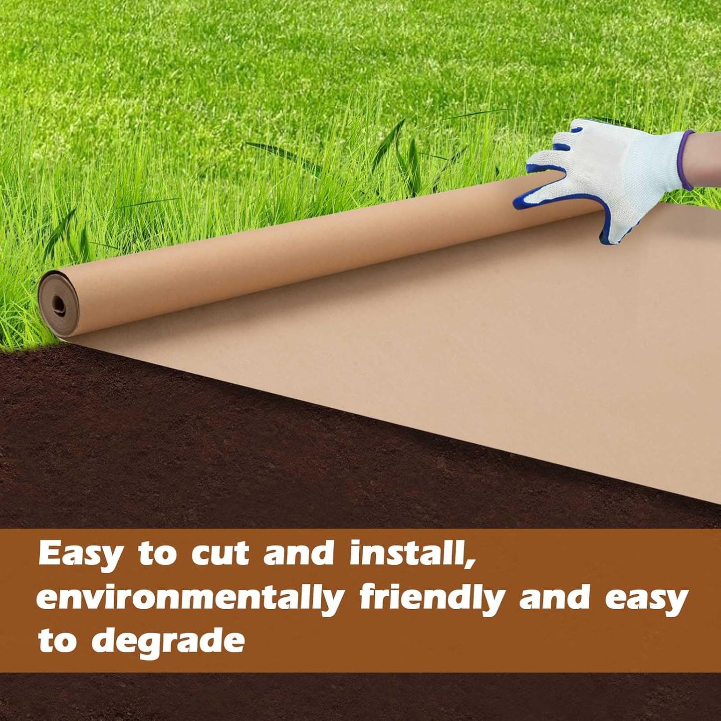 4 x 100 Ft Biodegradable Paper Weed Barrier Heavy Duty Biodegradable Landscape Fabric Garden Bed Grass Garden Paper Weed Control Barrier Weed Paper for Landscaping