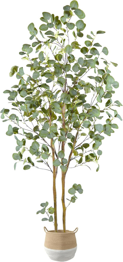 Artificial Eucalyptus Tree, 6ft Tall Faux Eucalyptus Plant with Basket for Home Office, 72'' Fake Tree for Indoor Outdoor Livingroom Garden Floor Décor