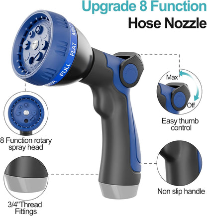 SPECILITE 25ft 304 Stainless Steel Garden Hose Metal, Heavy Duty Water Pipe with Nozzles for Yard, Outdoor - Flexible, Never Kink & Tangle, Puncture Resistant (Sky Blue)