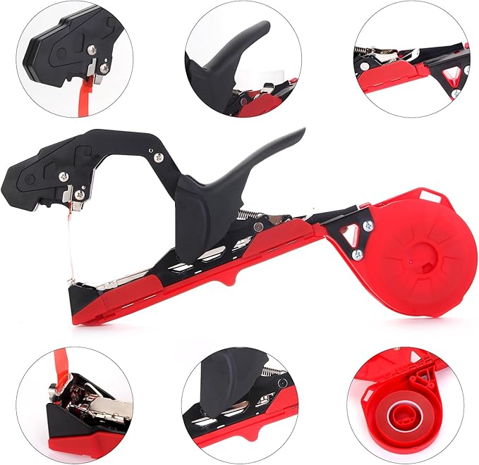 Plant Tying Machine,Plant Vine Tying Machine Tool with 10000pcs Staples 20 Rolls Tape Plant Tape Gun for Grapes Raspberries Tomatoes and Vining Vegetables Tying Tool(red)