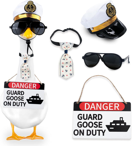 CAMDUCK 4 Pcs Porch Goose Accessories Porch Goose Sign Goose Navy Hat Eyeglasses Necktie Wooden