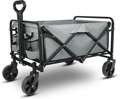 Yesker Foldable Wagon - 220lbs Collapsible Garden Carts with All Terrain Wheels for Outdoor Camping Sports Shopping Gardening - Heavy Duty Portable Utility Trolley (Gray)