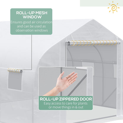Outsunny 11.5' x 10' x 6.5' Walk-in Greenhouse, Tunnel Green House with Zippered Mesh Door and 6 Mesh Windows, Gardening Plant Hot House with Galvanized Steel Frame, White