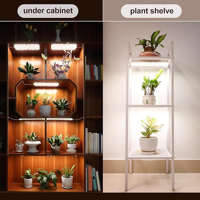 8Pack Flat Panel Grow Lights for Indoor Plants, Seed Starting, Vegetables with 4/8/12 Hr Timer, 80W Full Spectrum LED Plant Growing Lamps for Cabinet/Shelves/Greenhouse, Plug-and-Play, Connect Freely