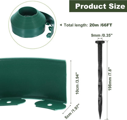 uxcell Landscape Edging, 1Pcs 66FT x 3.94" - No Dig Garden Edging Kit with 60 Stakes, Landscape Edging Border for Garden Lawn Flower Bed Yard Grass (Green)
