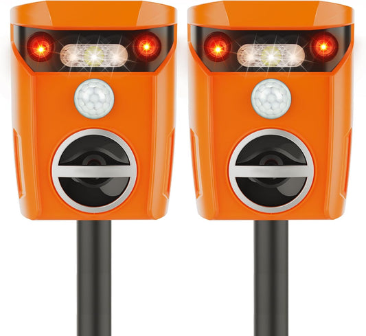 X-PEST 2 Packs Solar Animal Repeller Outdoor Ultrasonic Dog Squirrel Repeller Deterrent with LED Flashing Light Waterproof Deer Repellent Devices for Yard Lawn Farm Garden