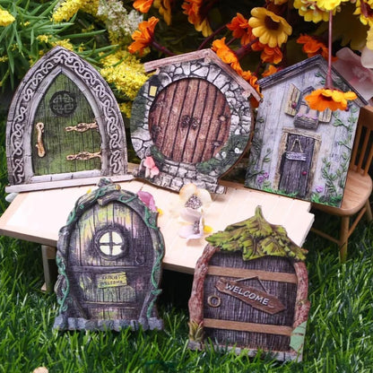Blue Miniature Fairy Door for Tree, 3D Garden Decor, Bonsai Terrarium Micro Landscape Decoration Accessories Garden Miniatures