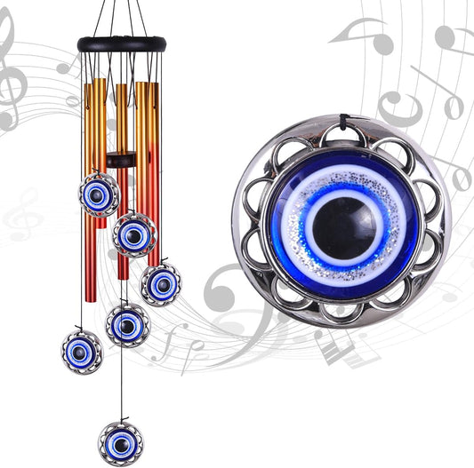 Blue Evil Eyes Amulet Wind Chimes Outdoor Hanging Decor, Evil Eye Wind Bells, Mobile Evil Eye Blessing Windcatcher, Blue Evil Eye Wind Chimes for Home, Gift for Mom, Balcony, Patio, Garden Decoration