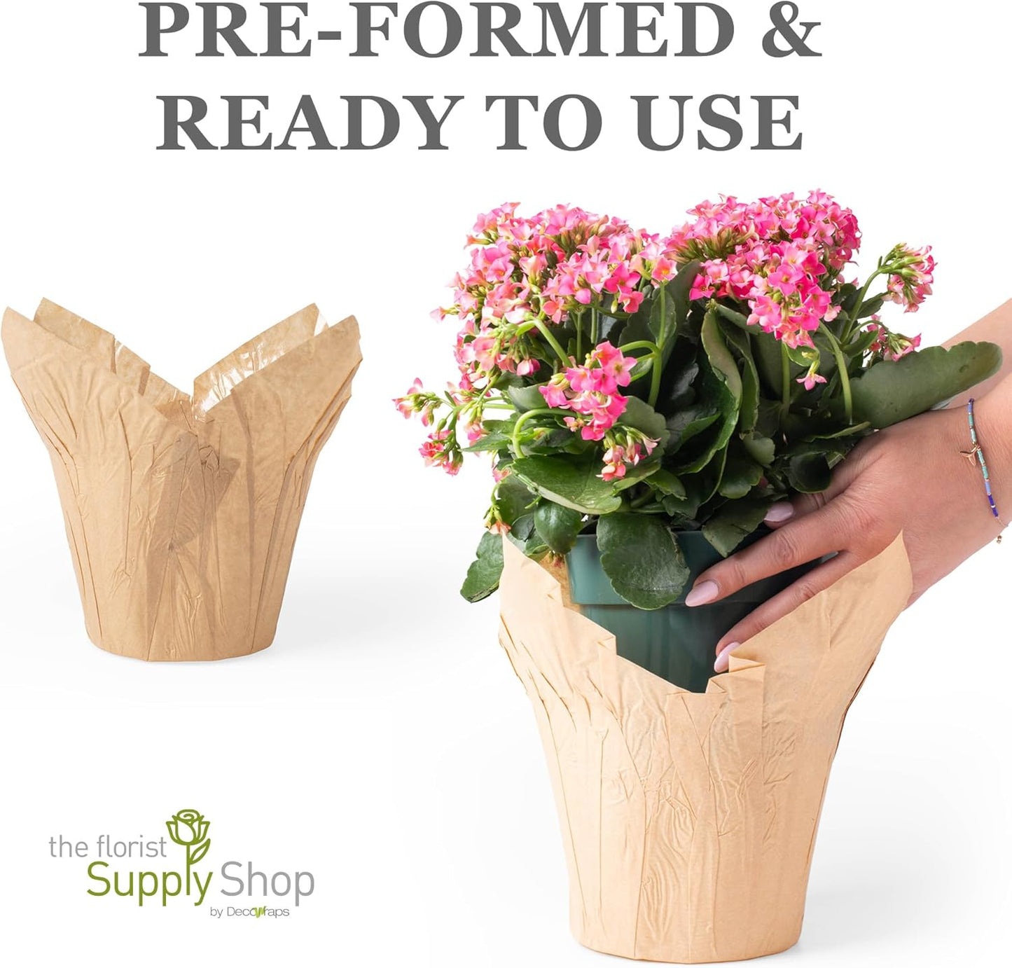 4.5” Plant Pot Covers, Decorative Plant Sleeve for Indoor House Plants, Reusable and Gift-Ready for Potted Flowers, Natural Kraft, Pack of 5