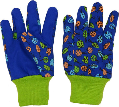 HANDLANDY 2 Pairs Kids Gardening Gloves, Girls Boys Children Garden Work Play Gloves (Green Ladybug & Dot, Small)