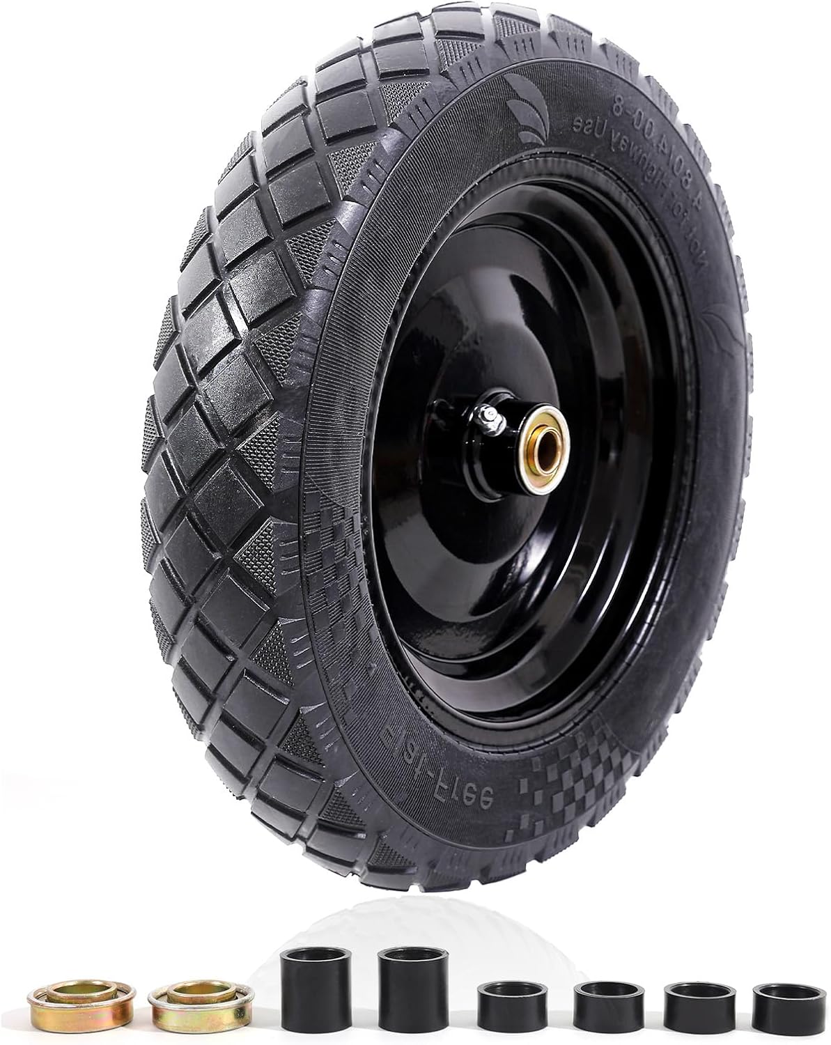MZREXN 4.80/4.00-8" Flat Free Tire and Wheel, 15" Solid Wheelbarrow Tires, 3.00-4.00/4.80-8" with 5/8" & 3/4" Bearings, 3" Centered Hub for Hand Truck Garden Trailers Utility Cart Yard Wagon, Black