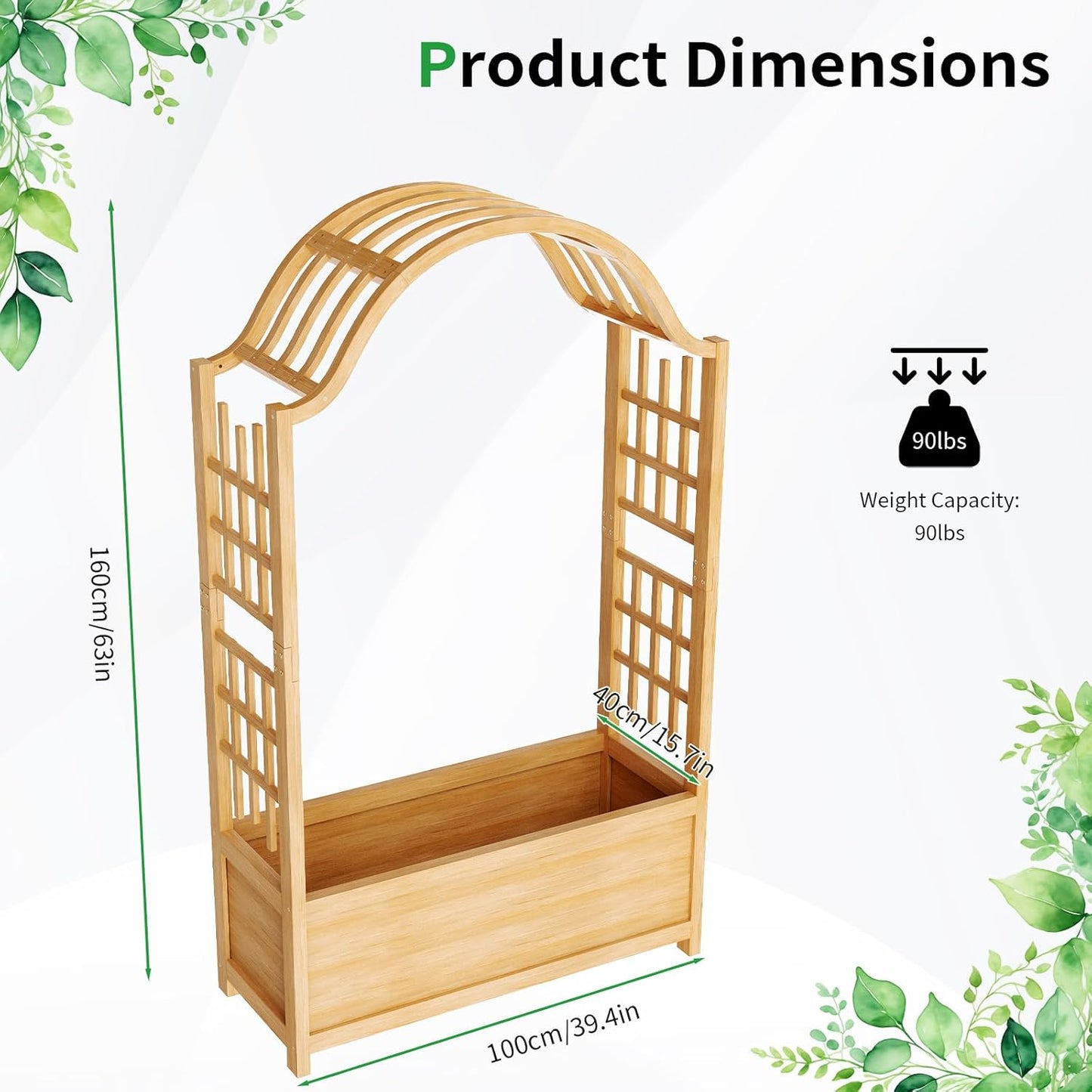SUNYRISY Raised Garden Bed with Arch Trellis, Wooden Outdoor Vertical Planter Box for Climbing Plant Vine Flowers Vegetables, Planter Raised Bed with Hanging Roof and Drainage Holes
