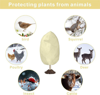 Eunika 6 PCS Plant Covers Freeze Protection, 47.2"x31.5" Frost Blankets with Drawstring Reusable Winter Plant Protectors Bag Covers for Outdoor Garden Trees, Shrubs Cover for Cold Pest, Beige