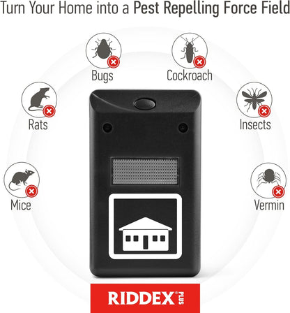 RIDDEX Plus Insect Repellent - Plug in, Mouse Deterrent - Pest Control for Defense Against Rats, Mice, Roaches, Bugs and Insects - Pests Repellents | Black