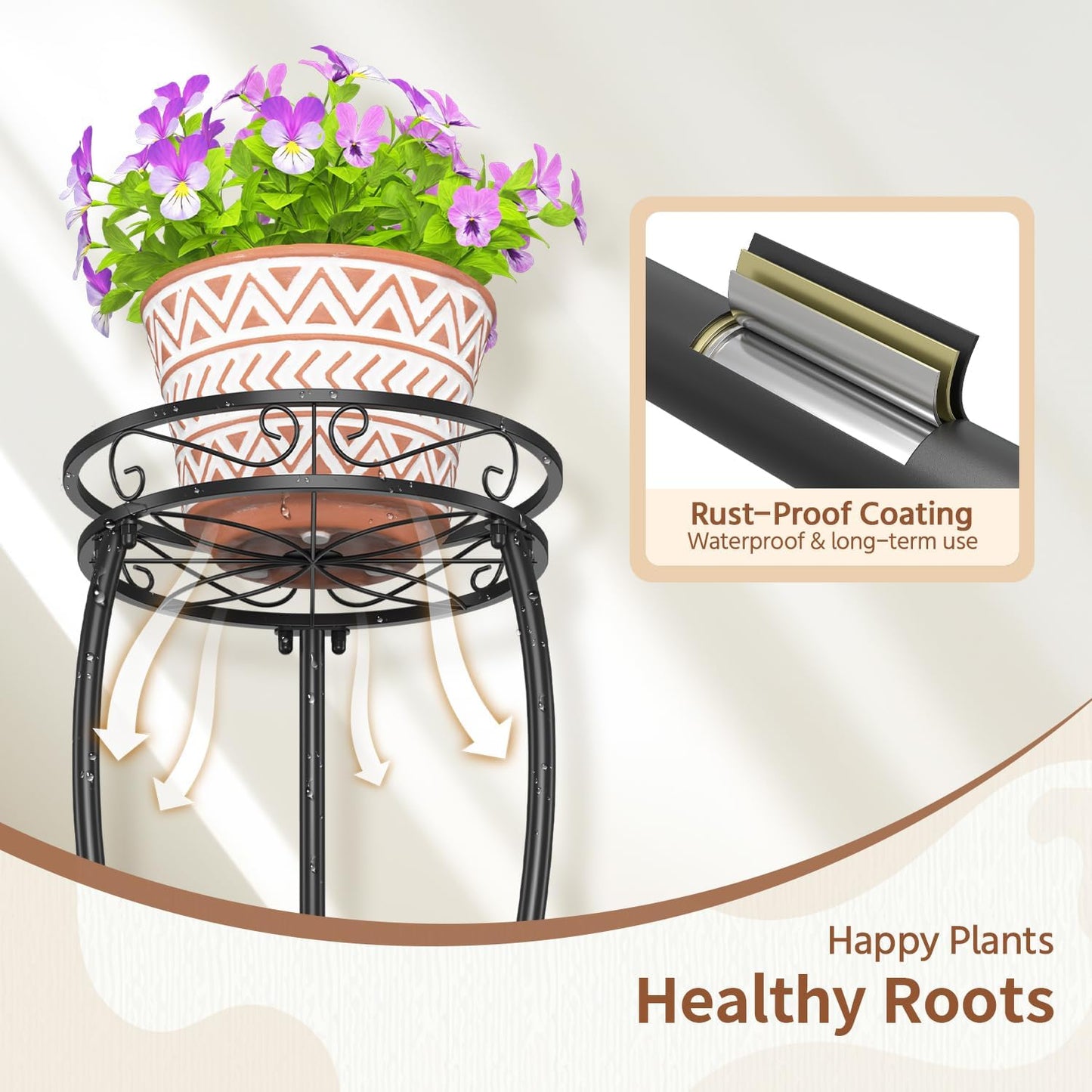LASZOLA Black 3 Tier Tall Plant Stand for Indoor Outdoor, Large Multiple Level Flower Planter Holder Organizer Rack for Patio Office Bathroom Corner Floor, Sturdy Heavy Duty Metal, Vertical Display