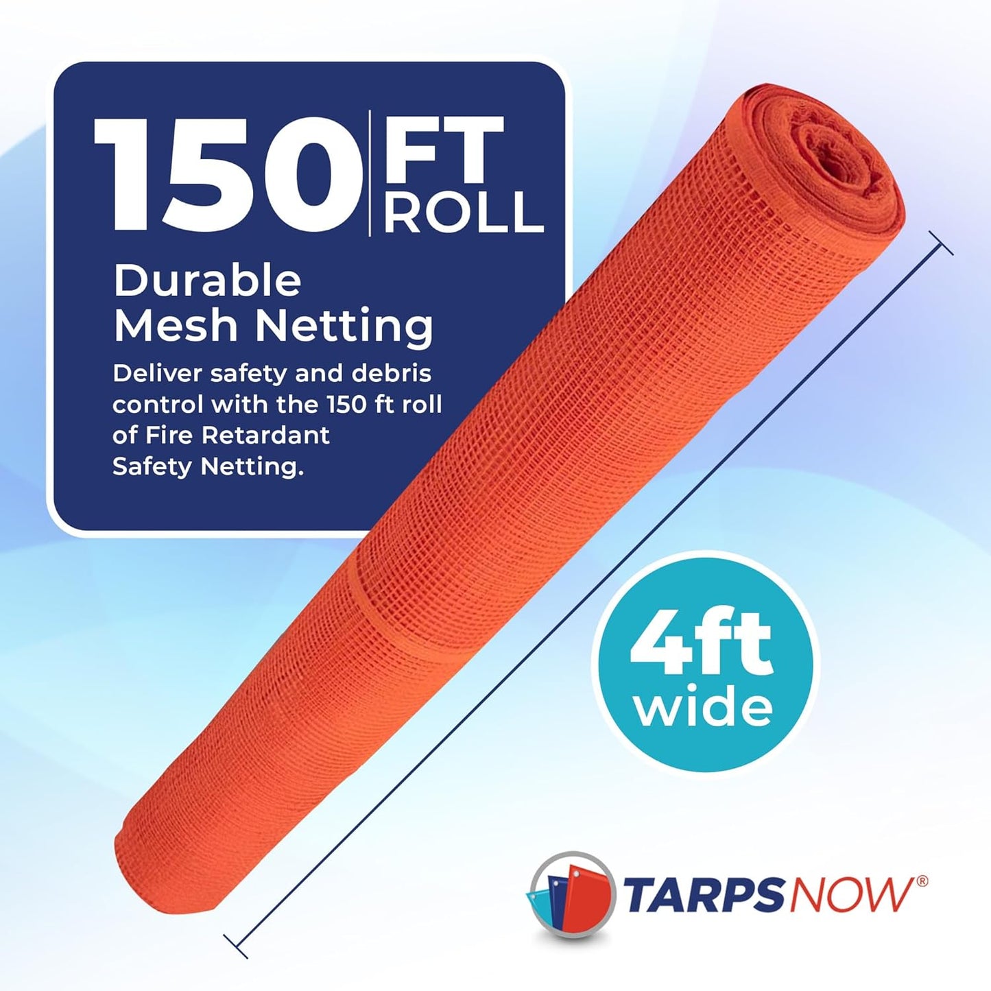 Tarps Now 4' x 150' Orange Safety Netting Roll - Heavy Duty Fire Retardant Safety Nets with 1/4" Openings for Security & Construction Debris Netting, Temporary Mesh Fence, Job Site Net Enclosure