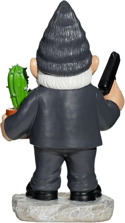 Gnome Decoration for Garden & Home - Professional Hitman Look Statue, Léon Inspired 8.7 Inch Resin Decor, Unique Outdoor Gift for Women/Men