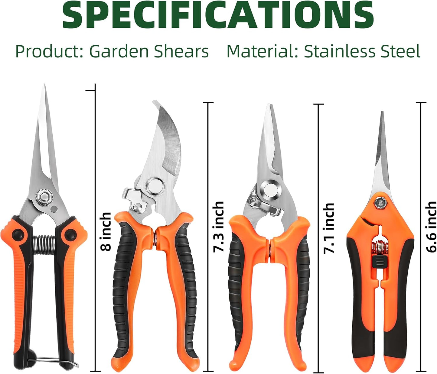 4 Pack Garden Pruning Shears, Stainless Steel Garden Shears, Gardening Shears, Garden Scissors, Clippers, Pruning Snips, Pruning Shears for Gardening Tools (Orange)