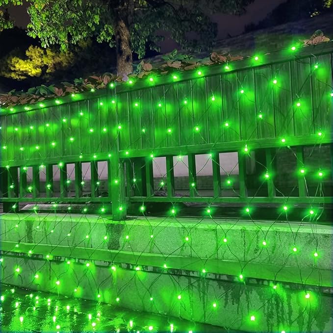 Pooqla 14.8x4.9 Ft Net Lights, 300 LED Christmas Outdoor Green Lights With 8 Modes, Connectable Waterproof Mesh String Fairy for Bushes Tree Garden Halloween Decor