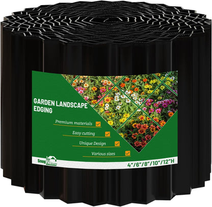SnugNiture Corrugated Metal Garden Edging,4" x 10' Sturdy Lawn Edging Border,Landscape Edging Border for Lawn, Flower Bed,Garden and Yard(Black)