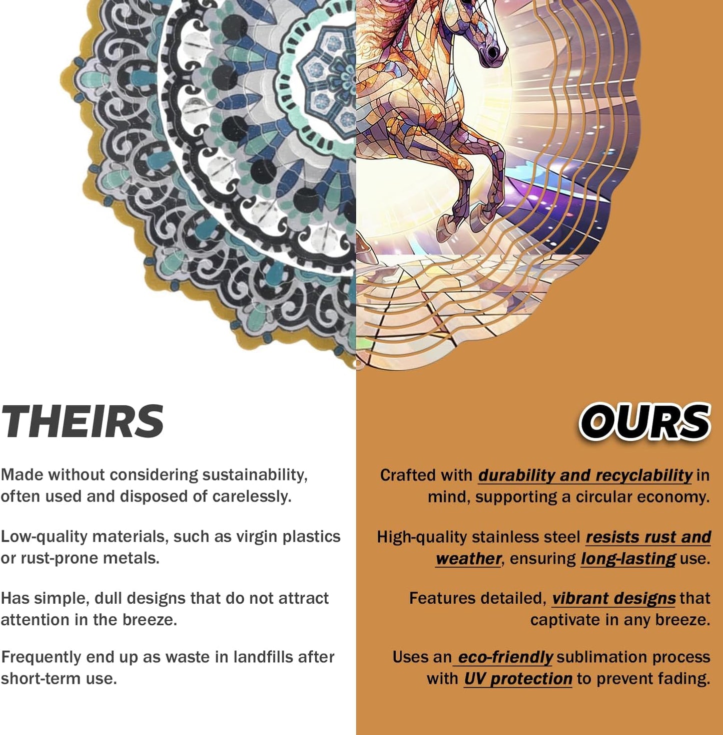 Horse Wind Spinner, 3D Hanging Stainless Steel Garden Spinner, Wind Spinner Hanging for Outdoor & Indoor Décor, Unique Gifts for Yard Garden Decoration or Patio Décor (Horse)