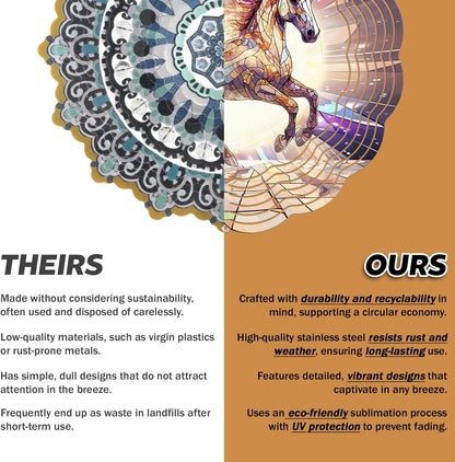 Horse Wind Spinner, 3D Hanging Stainless Steel Garden Spinner, Wind Spinner Hanging for Outdoor & Indoor Décor, Unique Gifts for Yard Garden Decoration or Patio Décor (Horse)