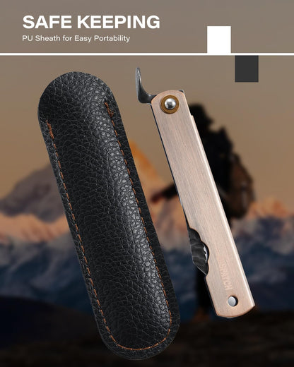 Dispatch EDC Pocket Knife, 2.8" Full Panel Plain Edge Blade Folding Knife with 7Cr13Mov Black Stonewashed Forged Blade & Red Bronze Electroplated Handle, Includes Black PU Sheath