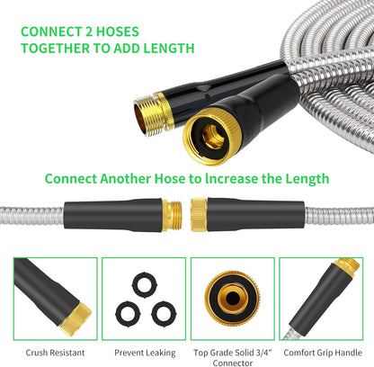 50FT Water Hose,Lightweight, Puncture & Rust Proof Heavy Duty Stainless Steel Metal 50FT Garden hose for Yard, RV, Garden, Outdoor