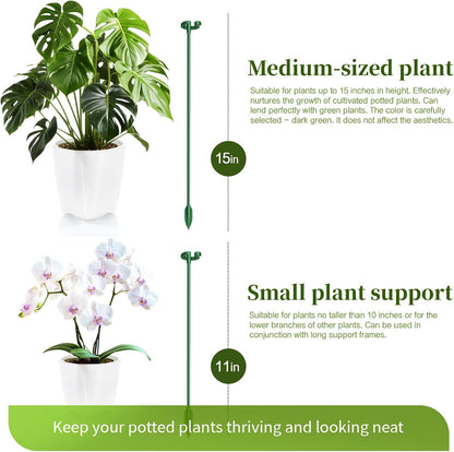Fiberglass Plant Stakes 15-Pack - 10.8" & 14.6" Plant Support Sticks for Potted Plants, Veggies & Vines | Adjustable Stem Clips | Garden Stake for Tomatoes, Cucumbers, Climbing Flowers