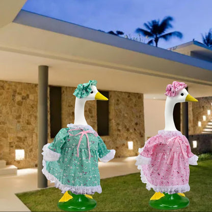 2-Pack Porch Goose Outfits for 23" Porch Goose- Lace Design Dress & Hat Set, Garden & Lawn Porch Goose Clothing for Patio Yard Lawn Decor (Green + Pink)