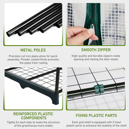 Outvita Walk-in Greenhouse, Outdoor Durable PE Plant Green House for Frost Protection with 3 Tiers 8 Shelves, Shelf Clips, Roll-up Zipper Door, 56"x56"x77" White
