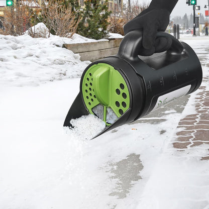 Hand held Spreader, Seed Spreader for Ice Melt, Grass Seed, Fertilizer Lawn and Garden. Multiple Adjustable Opening Sizes for Salt,Ice Melt, Up to 80 Oz