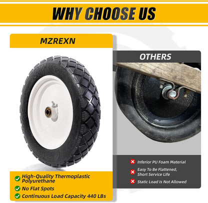 MZREXN 4.80/4.00-8" Flat Free Tire and Wheel, 15" Solid Wheelbarrow Tires, 3.00-4.00/4.80-8" with 5/8" & 3/4" Bearings, 3" Centered Hub for Hand Truck Garden Trailers Utility Cart Yard Wagon White