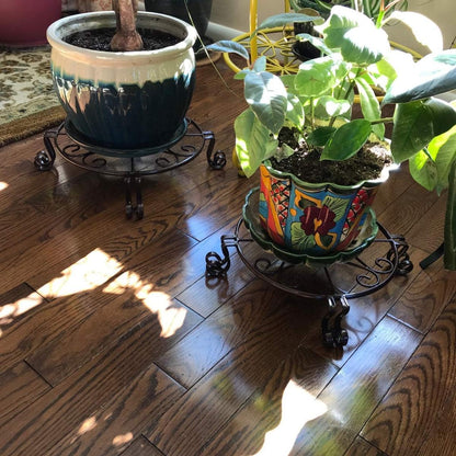 2 Pack Black Plant Stand for Flower Pot Heavy Duty Potted Holder Indoor Outdoor Metal Rustproof Iron Garden Container Round Supports Rack for Planter Bronze, Pumpkin Stand Outdoor…