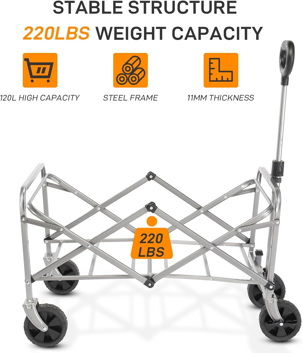 Collapsible Beach Wagon with Big All-Terrain Wheels for Sand, Grocery Shopping, Park Picnic, Camping, Beach Trip