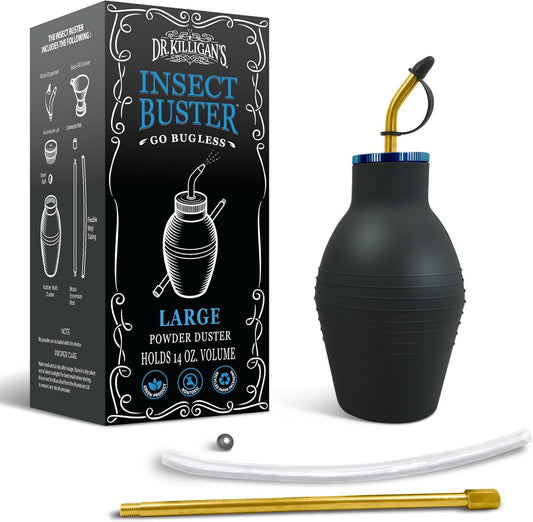 Dr. Killigan's The Insect Buster - Bulb Duster, Sprayer, Applicator, Dispenser for Diatomaceous Earth and Other Powders - Effective Dust Application Tool - Large (14oz)