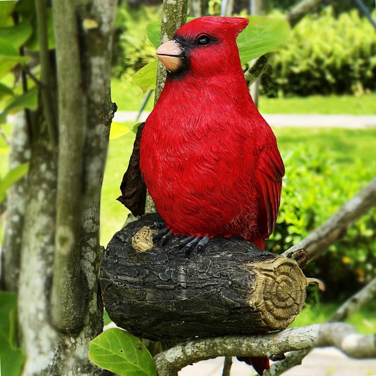 Tree Hugger Cardinal, Large Red Bird Garden Statue, Resin Figurine Hanging Tree Face Sculpture Yard Ornament