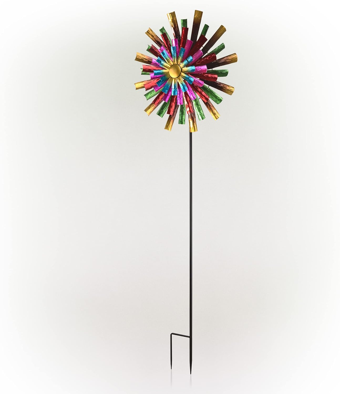 Alpine Corporation 81" Tall Outdoor Colorful Flower Wind Spinner Stake Yard Decoration, Multicolor