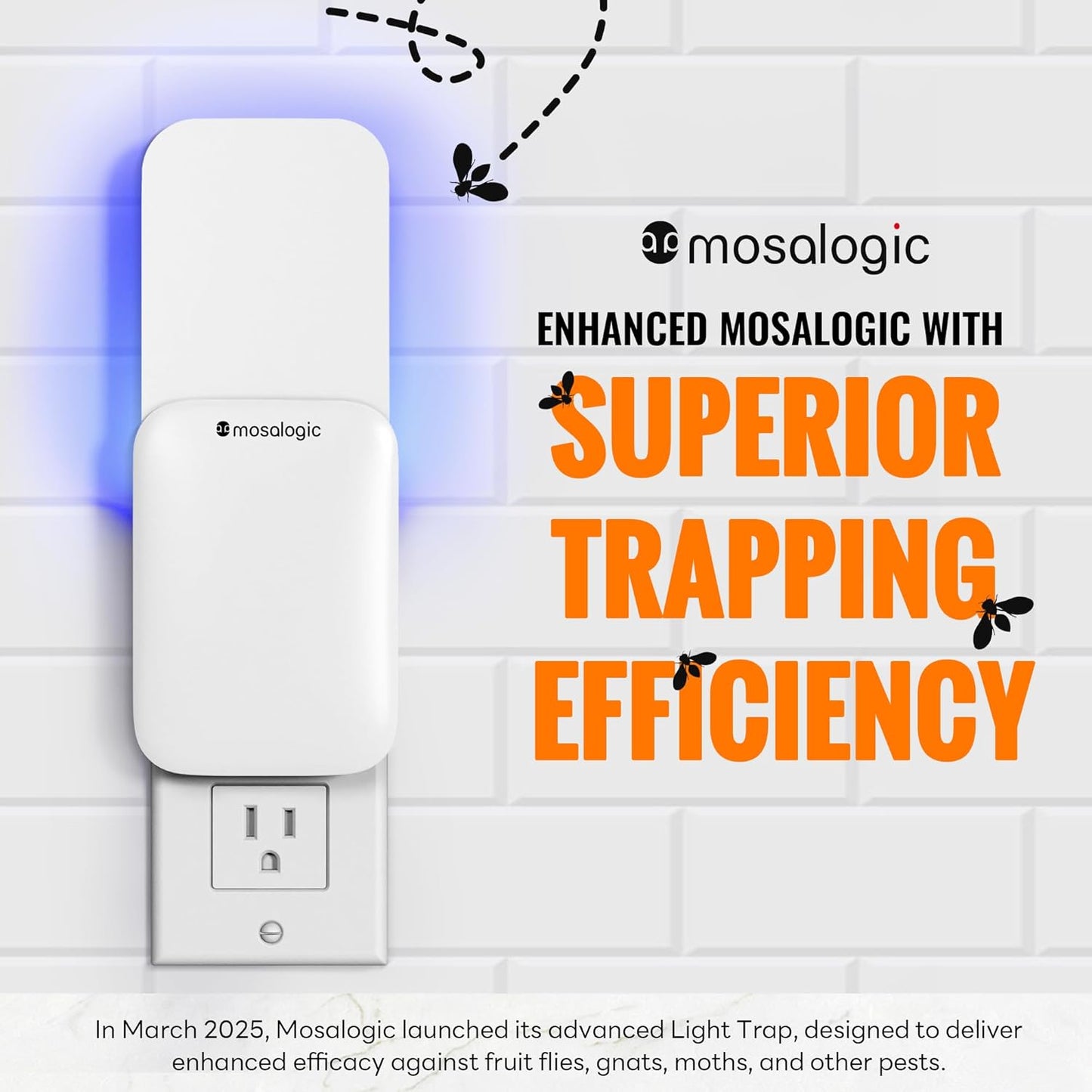 Mosalogic Fruit Fly Traps for Indoors Gnat Trap for House Indoor- 600 Sqft Protection Area UV Fly Insect Trapper for Fruit Flies，Gnat，Mosquito，and Other Flying Insect Plug in Bug Killer White