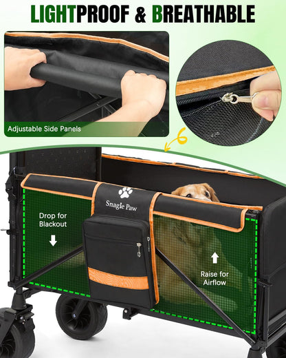 Snagle Paw Dog Wagon for Medium Large Dogs up to 200lbs | All Terrain Foldable Large Pet Stroller with Ramp & Tailgate (Extra Space), Dog Wagon Cart Adjustable Handle & One-Step Brake