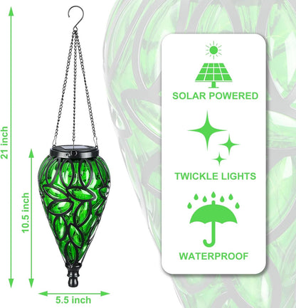 Solar Hanging Lantern Outdoor Lights, Tear-Shaped 15 LEDs Cool White Hanging Lights with S Hooks Decor in Garden, Yard, Pathway, Front Door and Landscape