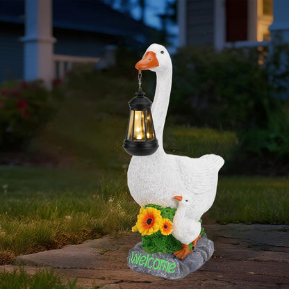 Solar Porch Goose Statue, Outdoor Goose Decor with Lantern for Yard Lawn Patio Balcony, Birthday Christmas Housewarming Gifts for Mom, Grandma, Women, 20 Inch, Resin