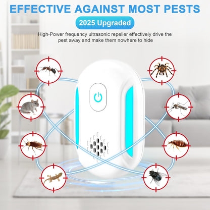 [2025 Upgraded] Ultrasonic Insect & Pest Indoor Repeller, Plug-in Control Electronic Repellent for Roach, Mouse, Rodent, Bugs, Mosquito, Spider, Mice, Ant, 2 Mode Switching (6 Pack)