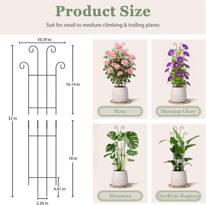 2 Set 32'' Taller Plant Trellis for Climbing Plants Indoors & Outdoor, Garden Metal Trellis Plant Support for Potted Plants, Houseplants, Flowers Vine, Ivy, Pothos, Monstera