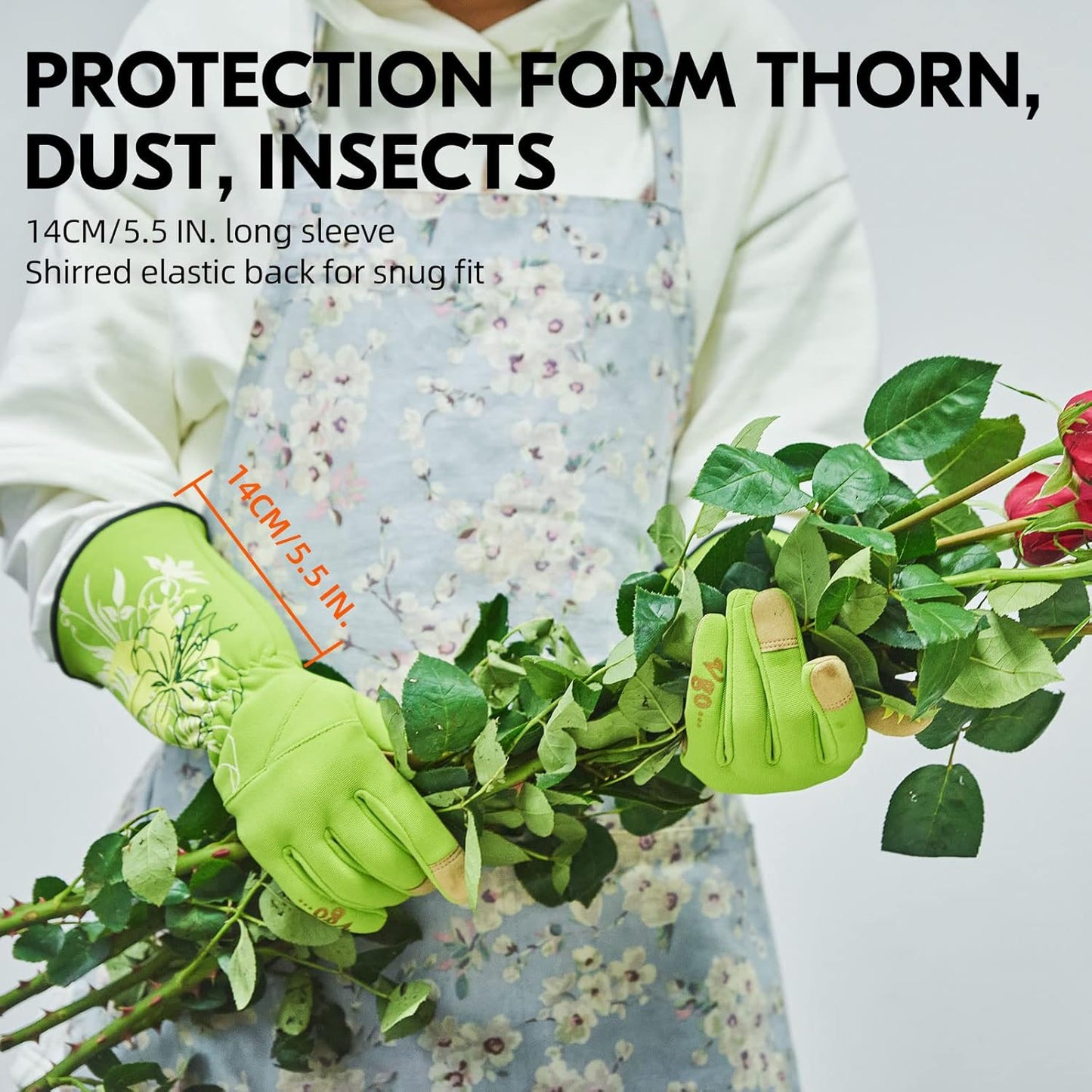 Vgo... 1-Pair Ladies' Synthetic Leather Gardening Gloves, Long Sleeves Gauntlet, Breathable & Grip Work Gloves, High Dexterity, Washable (Size S, Green, SL7445)