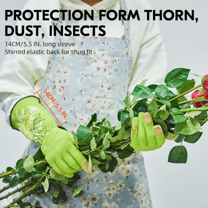 Vgo 1-Pair Ladies' Synthetic Leather Gardening Gloves, Long Sleeves Gauntlet, Breathable & Grip Work Gloves, High Dexterity, Washable (Size M, Green, SL7445)